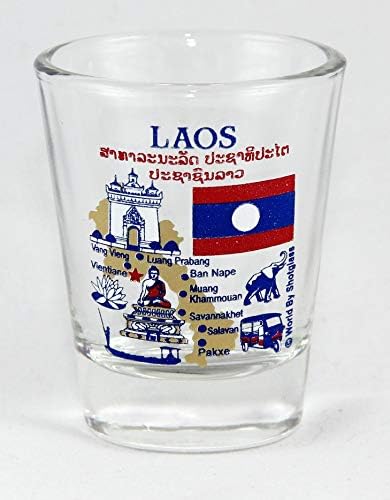 Laos Görülecek Yerler ve Simgeler Kolaj Shot Glass