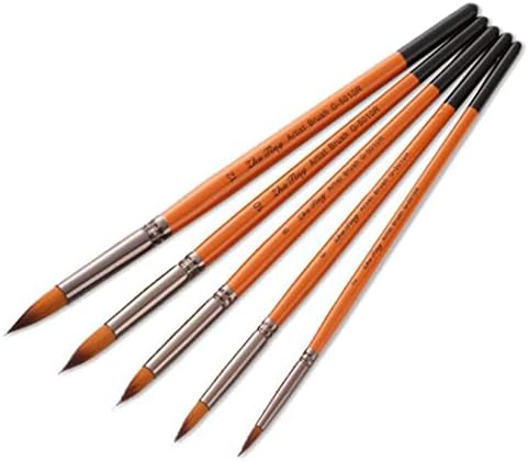 5Pcs turuncu kırmızı çubuk naylon saç fırçası suluboya resim yağ fırçalar sanat malzemeleri için ayarla