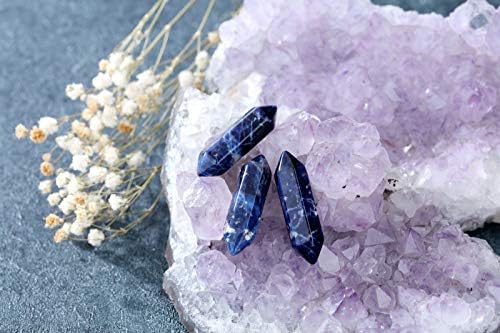 PESOENTH Şifa Kristalleri Değneklerini Set 1.2 Sodalite Kristal Kuvars Puan Mavi Taşlar Sivri Faceted Prizma Reiki Çakra Taş