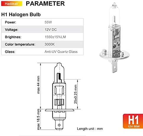 Hadııkall H1 halojen far ampuller, 1 PAKET yüksek ışın Yedek ampul, 12 V 55 W yüksek Performanslı ampuller ile parlak ışık