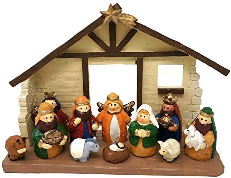 Bir Tatil Yolu 8-İnç Orta Rustik Renkli Çocuklar Noel Doğum Sahnesi ile Kreş, 12 Rakamlar Set-Küçük Mini Dekoratif Dini Figürler