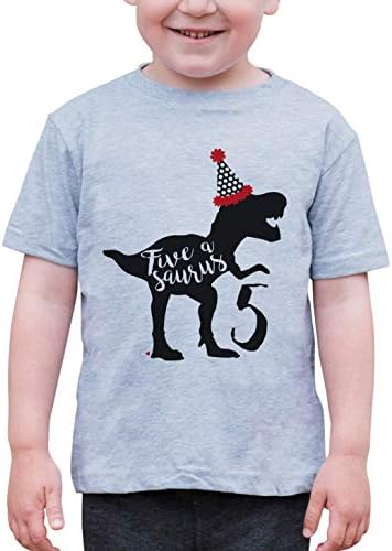 7 yedi 9 Giyim çocuk Beş 5 Beşinci 5th Dinozor Dino Doğum Günü Gri T-Shirt