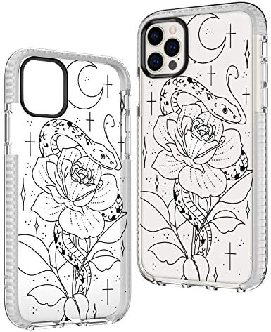 iPhone 12 Pro Kılıf/iPhone 12 Kılıf, Kadınlar Seksi Temizle Vahşi Gül Çiçek Çiçeği ve Yılan Minimalist Desen Kız Yumuşak TPU