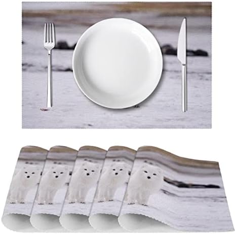 Placemats 4 Set Sevimli Beyaz Tilki Desen Mutfak Masa Placemats masa süsü Leke Dayanıklı Anti-Skid Yıkanabilir