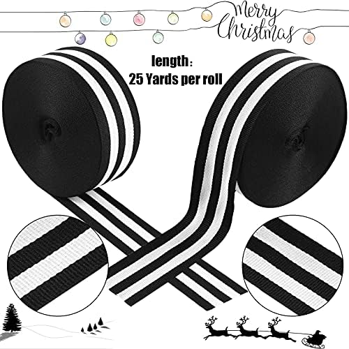 2 Rolls 50 Yards x 1.5 İnç Noel Siyah ve Beyaz Çizgili Kumaş Grogren Şerit DIY Zanaat Çizgili Sarma Şerit Favor Mevcut Sarar