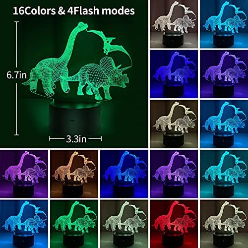 3 in 1 Dinozor gece ışık için Çocuk-3D Illusion Gece lambası ile 3 Desenler ve 16 Renk Değiştirme ve Uzaktan Kumanda ve Akıllı