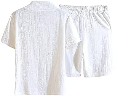 SPNEC erkek erkek Pamuk Keten Seti, Düz Renk Kısa Kollu Tişört Gömlek Eğlence Spor Takım Elbise (Renk: Beyaz, Boyut: XXXL Kodu)