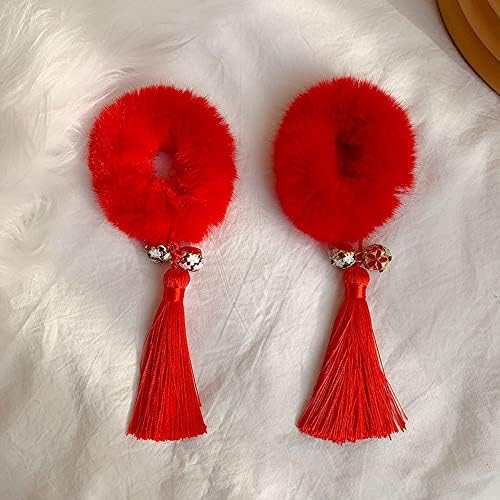 TIANCHAO Çin Kırmızı saç Aksesuarları Headdress ile Püsküller, At Kuyruğu Sahipleri Kadın Çocuk Bebek Yeni Yıl Şanslı Saç Topu