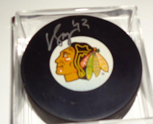 Viktor Svedberg imzalı 15-16 Chicago Blackhawks hatıra logosu hokey diski w/coa İmzalı NHL Diskleri