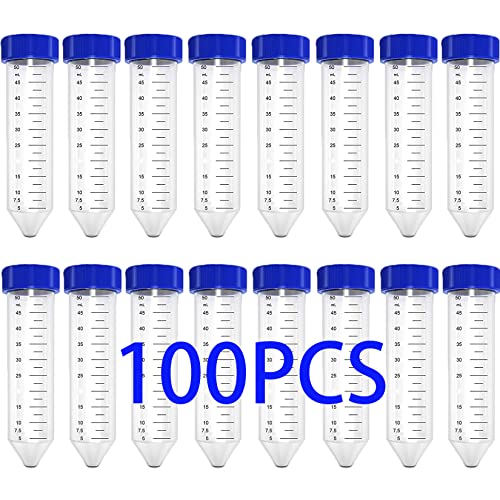 100 Paket Konik Santrifüj Tüpleri 50 Ml, Vidalı Kapaklı Plastik Santrifüj Tüpleri, Şeffaf Plastik Mezun Laboratuvar Test Kabı