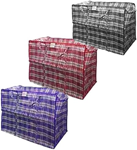 8 Set Plastik Damalı Depolama Çamaşır Alışveriş Çantaları Çeşitli Paket W. Fermuar ve Kolları Çeşitli Boyut ve Renkler. Set,