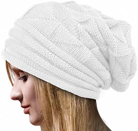 WUAI Kış Şapka, Kadın Kış Örgü Sıcak Flexfit Şapka Şerit Kayak Baggy Hımbıl Beanie Moda Kafatası Kap