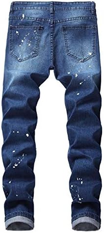 Andongnywell erkek Skinny Fit Tahrip Pamuk Kot Diz Sıkıntılı Denim Pantolon ile Fermuarlı Düğme Cep