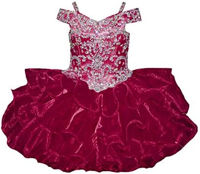 M_RAC Bebek kızın Kristal Kapalı Omuz Glitz Cupcake Pageant Elbise Toddler Kısa Doğum Günü Partisi Törenlerinde M002