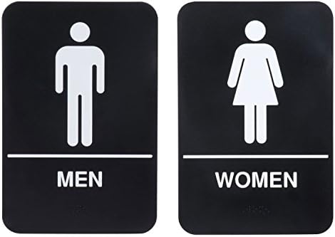 ADA Erkekler ve Kadınlar Tuvaletler Iş Restoran için Braille Tuvalet Kapı Plakası ile Set Sign, 6 x 9 (Siyah)