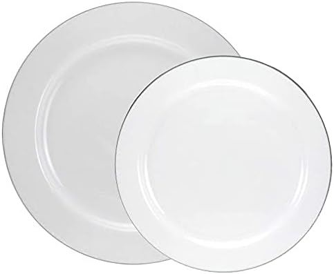 Kaplan Şef 5-ons Ağır Plastik Çin Gibi Tatlı Kase. Kaliteli Yeniden Kullanılabilir Yemek Takımı-Gümüş Kaplama Tasarımlı Beyaz