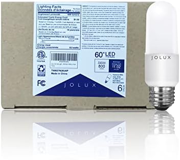 Jolux LED Çubuk Ampuller, Kapalı Fikstür Anma,60W Eşdeğeri, 800 Lümen,Orta Vidalı Taban E26 led Ampuller,Kısılabilir Olmayan,