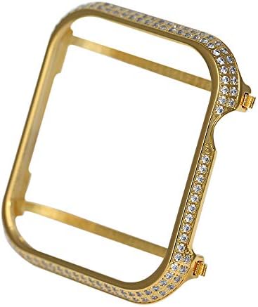 Callancity 40mm Metal Yüz Kapak Kaplama 24kt Altın Rhinestone Beyaz Kristal Elmas Durumda Uyumlu Apple İzle Serisi 4 için Erkek