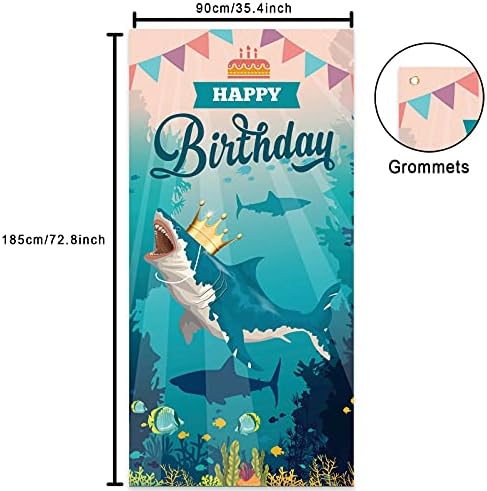 Köpekbalığı Mutlu Doğum Günü Afiş Zemin Altında Deniz Okyanus Hayvanlar Plaj Tema Bayrak Arka Plan fotoğraf kabini Sahne Dekor