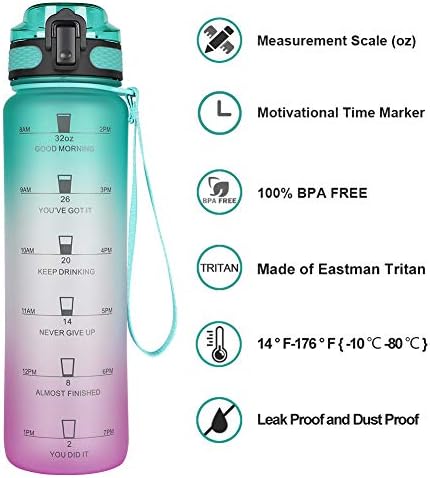 Opard 32 oz Spor Su Şişesi ile Motivasyon Zaman İşaretleyici içmek için, Kullanımlık BPA Ücretsiz Tritan ile Filtre için Spor
