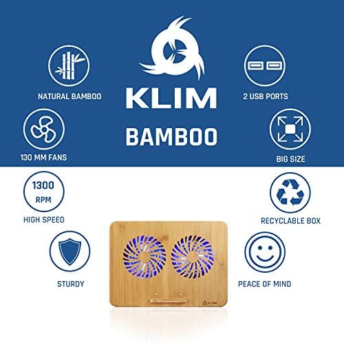 KLİM Bambu-Dizüstü Soğutma pedi - Ayarlanabilir Hız-10” ile 15,6 arasındaki dizüstü bilgisayarlar için Fanlı ve Bambu Yapılı
