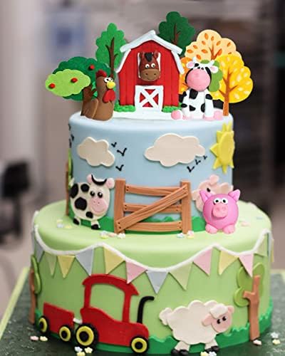 11 PCS JeVenis Çiftlik Hayvan Kek Dekorasyon Çiftlik Hayvan doğum günü pastası Topper İnek Kek Dekorasyon için Çiftlik Hayvan
