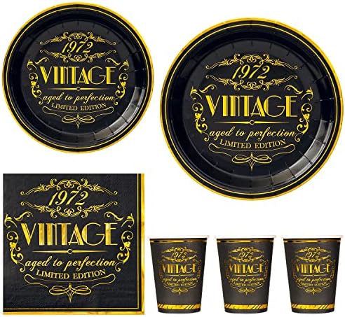 Çıtır Siyah Altın Vintage 1972 Peçeteler Tabaklar Bardaklar Erkekler için Set 50th Doğum Günü Partisi Süslemeleri Malzemeleri,