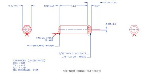 MSS Borulu Solenoid, İtme tipi, 9.0 Volt DC Aralıklı (%50) Görev, 0.5 (13mm)ÇAP X 1.63 (41mm)L.-ABD'de üretilmiştir