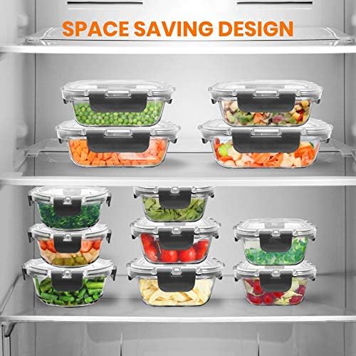 Üstün Cam Gıda Saklama Kapları-24 Parçalı İstiflenebilir Cam Yemek Hazırlama Kapları, Yeni İnovasyona Uğramış Menteşeli BPA
