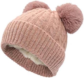 Lenmipot Bayan Ponponlar Bere Şapka Polar Astarlı Kalın Kap Faux Kürk Örgü Şapka Yüksek Streç Sıcak Kış Şapka