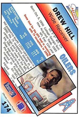 1991 Pasifik Futbolu 174 Drew Hill Houston Oilers Resmi NFL Ticaret Kartı