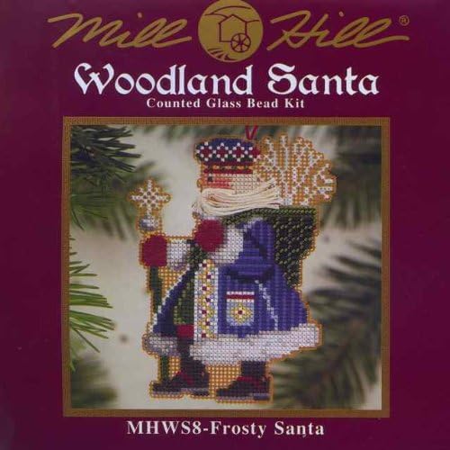 Holly ve Ivy Santa Boncuklu Sayılan Çapraz Dikiş Süs Kiti Değirmen Tepesi 2001 Woodland Santas MHWS9