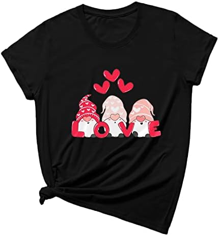 Bayan sevgililer Günü T-Shirt, Sevimli Gnome Baskı Casual Crewneck Tops, Kısa Kollu Moda Gevşek Fit Çiftler Tee