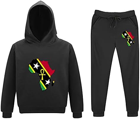 Ankh Afrika Haritası Saint Kitts Ve Nevis Bayrağı Gençlik Kazak Hoodies Sweatpants Suit 2 Parça Uzun Kollu Kazak Kapüşonlu