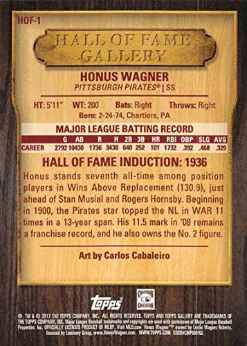 2018 Topps Galeri Onur Listesi Galeri HOF - 1 Honus Wagner Pittsburgh Pirates Resmi MLB Beyzbol Ticaret Kartı Ham (NM veya