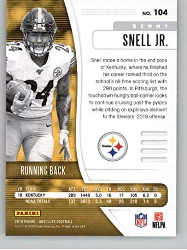 2019 Mutlak 104 Benny Snell Jr. RC Çaylak Pittsburgh Steelers NFL Futbol Ticaret Kartı