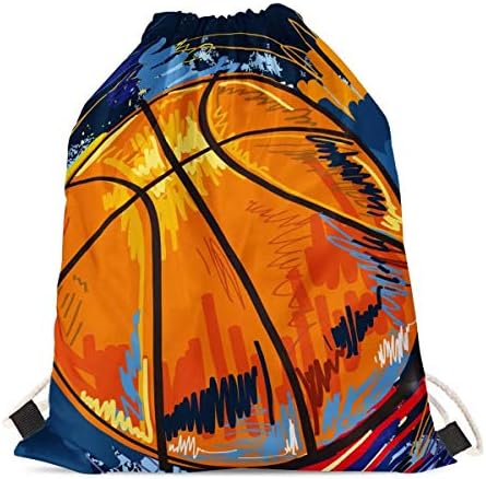 Mumeson Erkek Omuz Çantaları Yoga Sırt Çantası Tuval Basketbol Desen Açık Spor Cinch Paketi