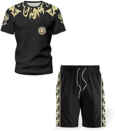 SPNEC Yeni erkek Takım Elbise, Çin Baskı Kısa Kollu Plaj Spor Şort, erkek Takım Elbise (Renk: Siyah, Boyutu: M Kodu)