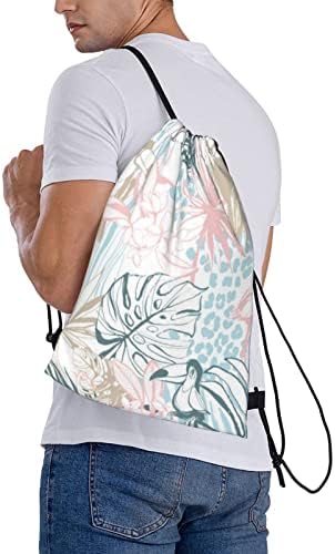 Unisex İpli sırt çantası Tropikal Palmiye Yaprakları Kuşlar Polyester Cinch Çuval, su Geçirmez Spor spor Çantası Rahat Sırt