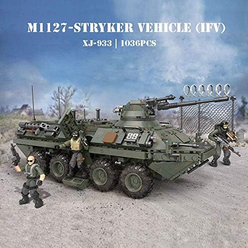 YEİBOBO ! Askeri Yapı Kiti, Ordu Zırhlı Araç Yapı Taşları Aksiyon Figürleri ile Set - 1036 ADET (M1127-Stryker Araç (IFV) XJ-933)