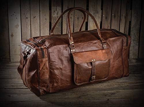 Duffel Çanta Hakiki Vintage Kahverengi Deri Keçi gizle 24 Seyahat Bagaj çantası