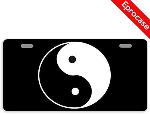 Eprocase Siyah Plaka Yin Yang Plaka Kapak Dekoratif Araba Etiketi Işareti Metal Oto Etiketi Yenilik Plaka 2 Delik (11.8 x 6.1)