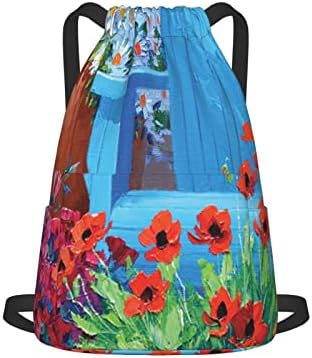 Bahçe Çiçek İpli Sırt Çantası, Açık/Seyahat Çantası için Yan Cepli Spor Salonu dize Çantaları