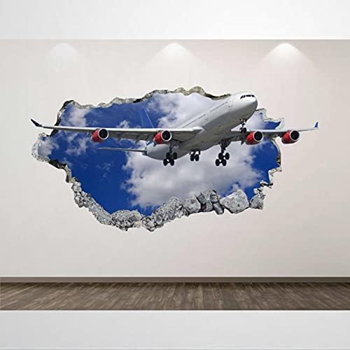 Uçak Duvar Çıkartması Jumbo Uçak 3D Smashed duvar sanatı yapışkanı Çocuk Odası Dekor Smashed Duvar Sanatı Çıkarılabilir Poster