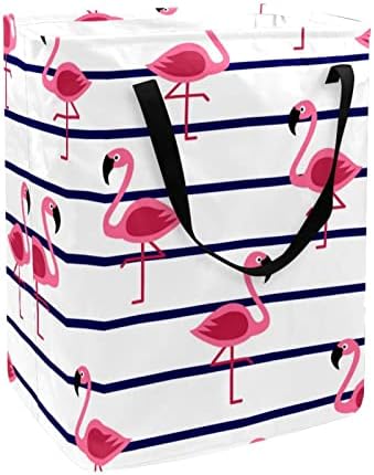 Kapotofu Çamaşır Sepeti Saplı, Deniz Şeritlerinde Flamingolar Katlanabilir Büyük Pamuklu Giysiler için Depolama Sepeti