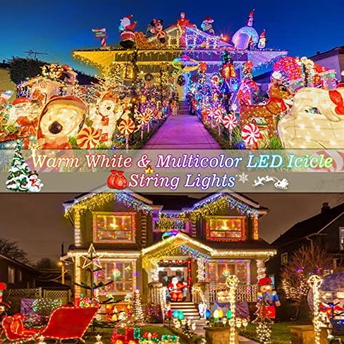 10 Ft Noel saçağı ışıkları renk değiştirme pil kumandalı sıcak beyaz ve renkli 102 LED peri ışıkları uzaktan su geçirmez yeşil