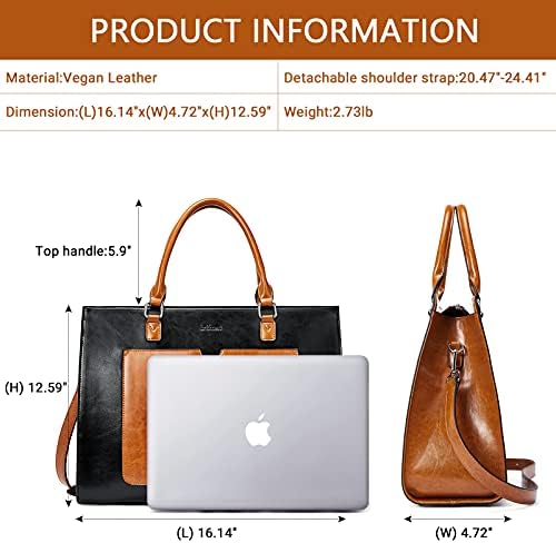 BROMEN Bayan Evrak Çantası Deri 15.6 inç Laptop omuz çantası İş Tote Çanta Siyah Kahverengi