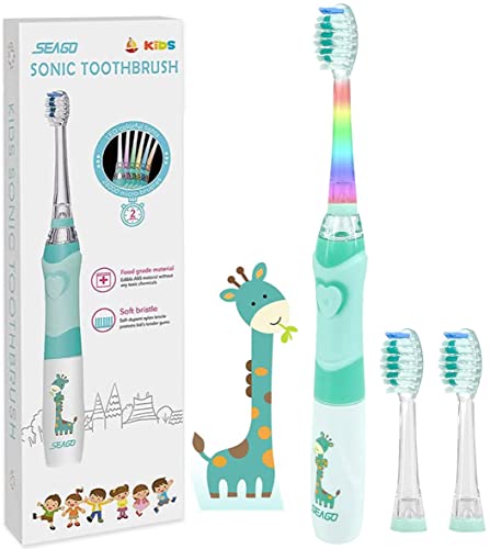 3-12 Yaş Arası SEAGO Çocuk Elektrikli Diş Fırçası, Renkli Işıklı Akıllı Zamanlayıcılı Çocuklar Pille Çalışan Diş Fırçası, 3