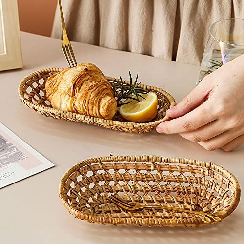 XıngZhuo 2 Paket 7.1 (18 cm) Doğal Dokuma Rattan Sepet, Küçük Ekmek ve Meyve Sepeti, Kahvaltı Ekmek ve Pastoral Ev Dekorasyon