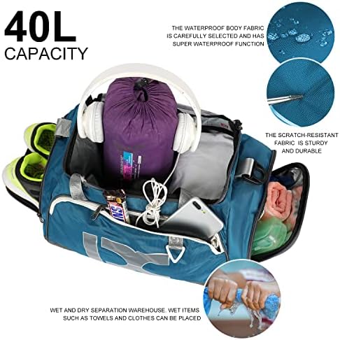 Spor Spor Çantası,INOXTO seyahat spor çantası ile kuru ıslak Cep ve ayakkabı bölmesikadınlar ve Erkekler için, 40L Spor su